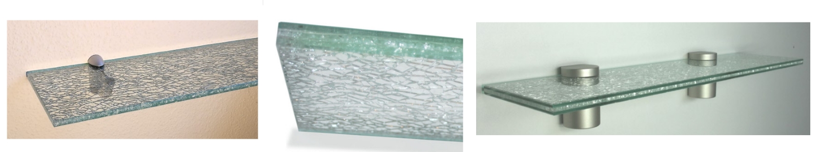 CRASHglasregale in 4 Größen mit Cliphalterungen in verschiedenen Designs und Farben