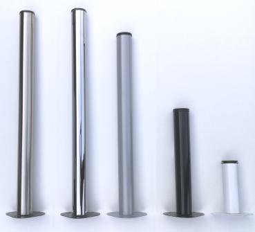 Stahlrohrfuß rund Ø 60 mm, Der Metallfuß wird über eine Anschraubplatte einfach, schnell und stabil mit der Tischplatte verbunden. Bei den verchromten Metallfüßen ist die Anschraubplatte schwarz.