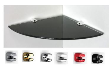 Eckregal schwarzes Glas mit 25 cm Schenkellänge,gehalten von Clip REGGI Nylon in 6 Farben