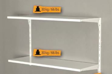 Jeder Stahlfachboden des Wandregal-Set Office2 ist belastbar bis 30 kg