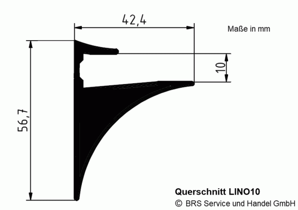 Skizze Querschnitt vom Profil LINO10 mit Maßen