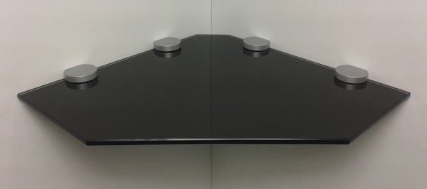 10 mm Glasregal Ecke PENTAGON 45x45 cm schwarz lackiertes  Glas mit Cliphalterung BASKET5