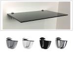 10 mm Glasregal Wandregal in 4 Größen, schwarzes Glas, mit Cliphalterung LUNA in chromfarben, silbermatt, weiß und schwarz