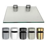 Wandregal QUADRAT  Klarglas in 25x25 cm,gehalten von Clip BASKET3 in 5 Farben